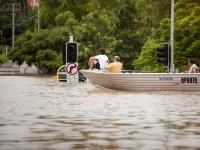 At the bottom of Milton Road, near Torwood Street, the water levels were high enough to allow boats through.