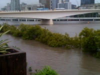 The footpath that runs along the river at South Bank is completely under water