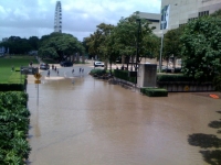 The QPAC car park full of water.