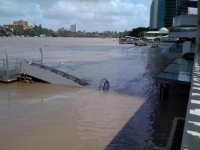 Riverside Centre Brisbane. Shops such as Groove Train have been submerged.
