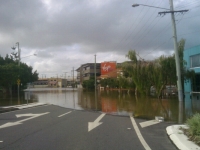 Waters rise around the Virgin headquarters in Bowen Hills